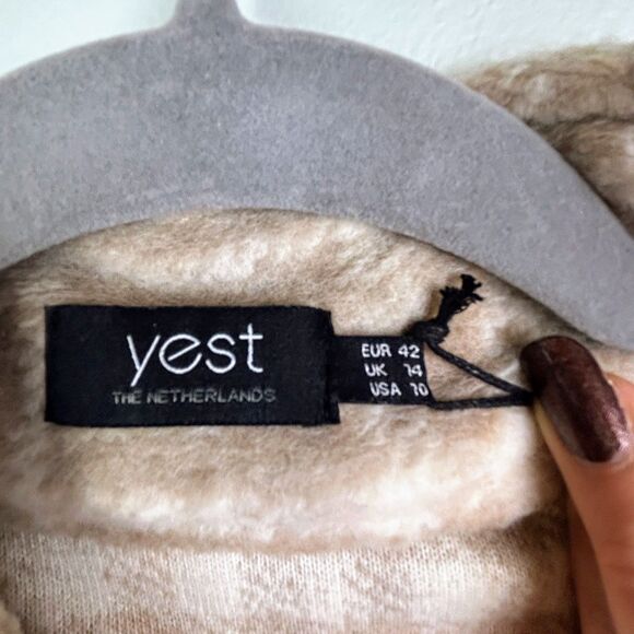 NWT Yest Netherlands Evolet Jacket Short Blanket Coat Sandy White Plaid Tie 10 - Picture 12 of 15